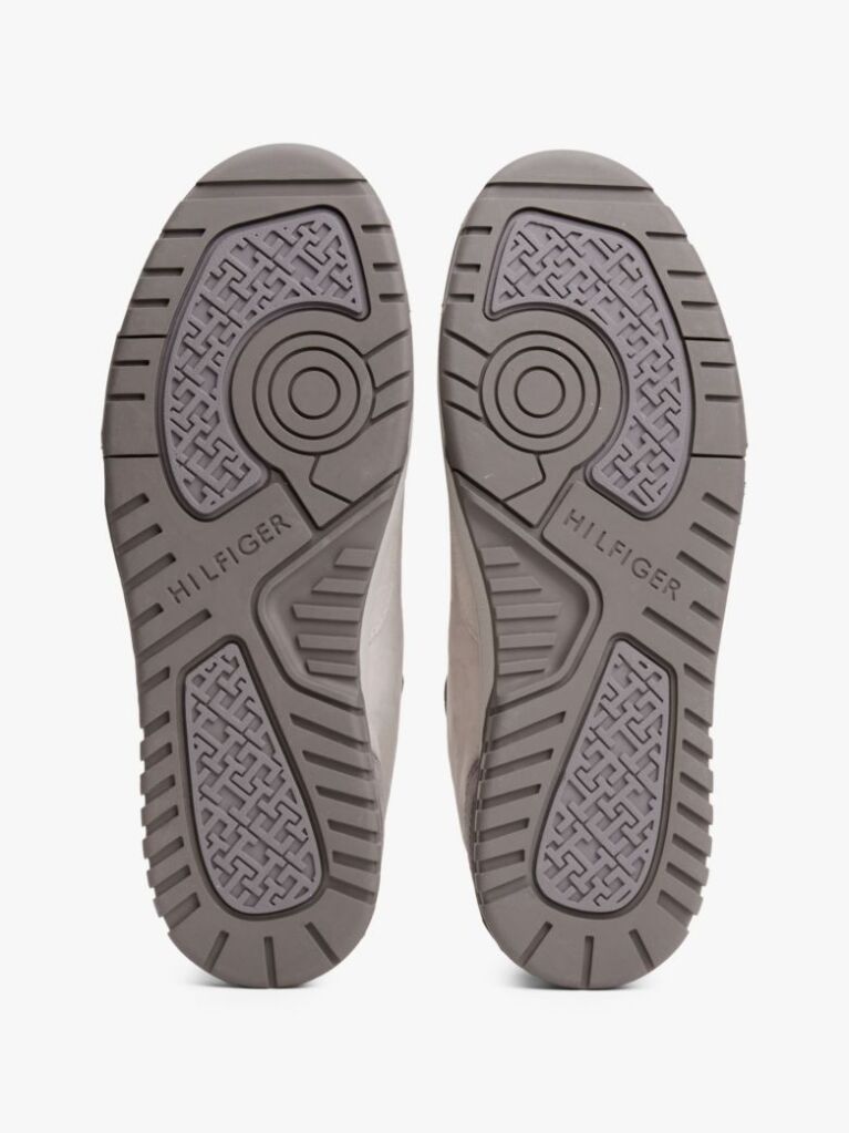 Grey Leather Mixed Texture Basketball Trainers  Men