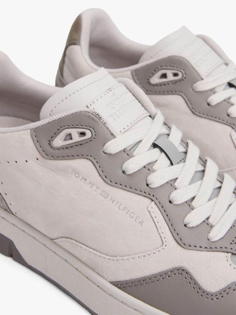 Grey Leather Mixed Texture Basketball Trainers  Men
