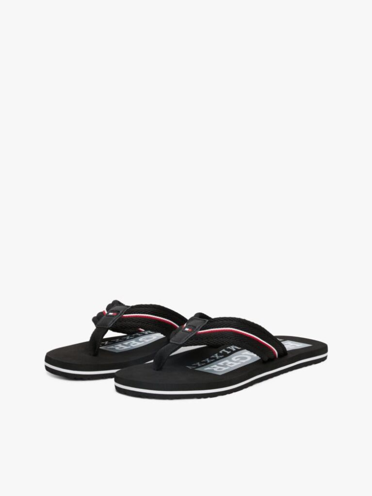 Black Signature Tape Webbing Flip-Flops  Men