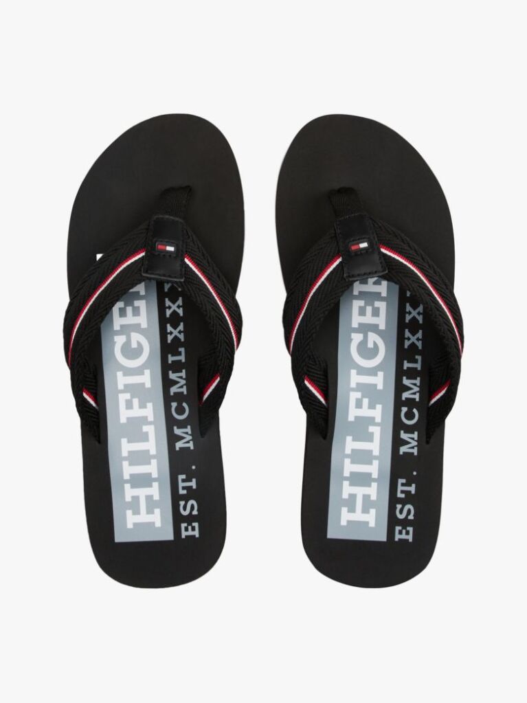 Black Signature Tape Webbing Flip-Flops  Men