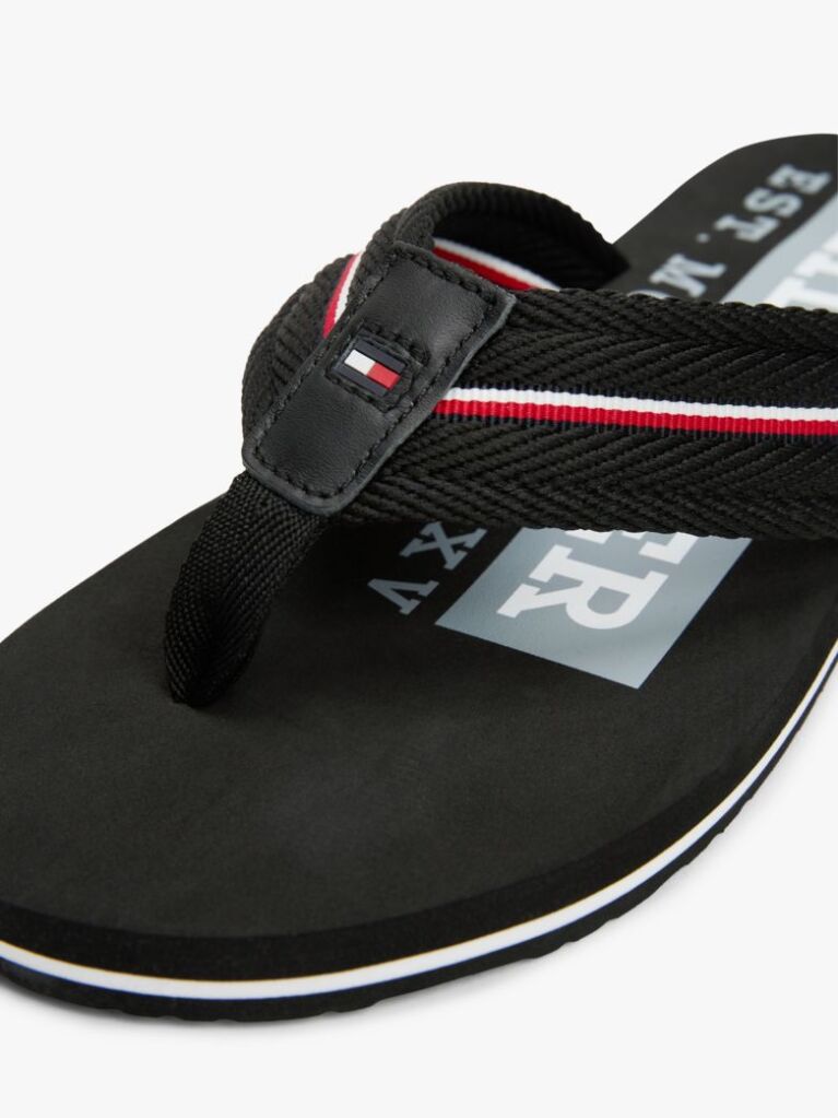 Black Signature Tape Webbing Flip-Flops  Men