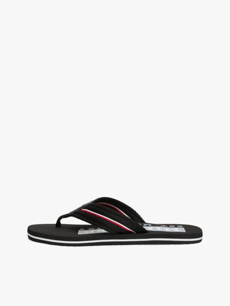 Black Signature Tape Webbing Flip-Flops  Men