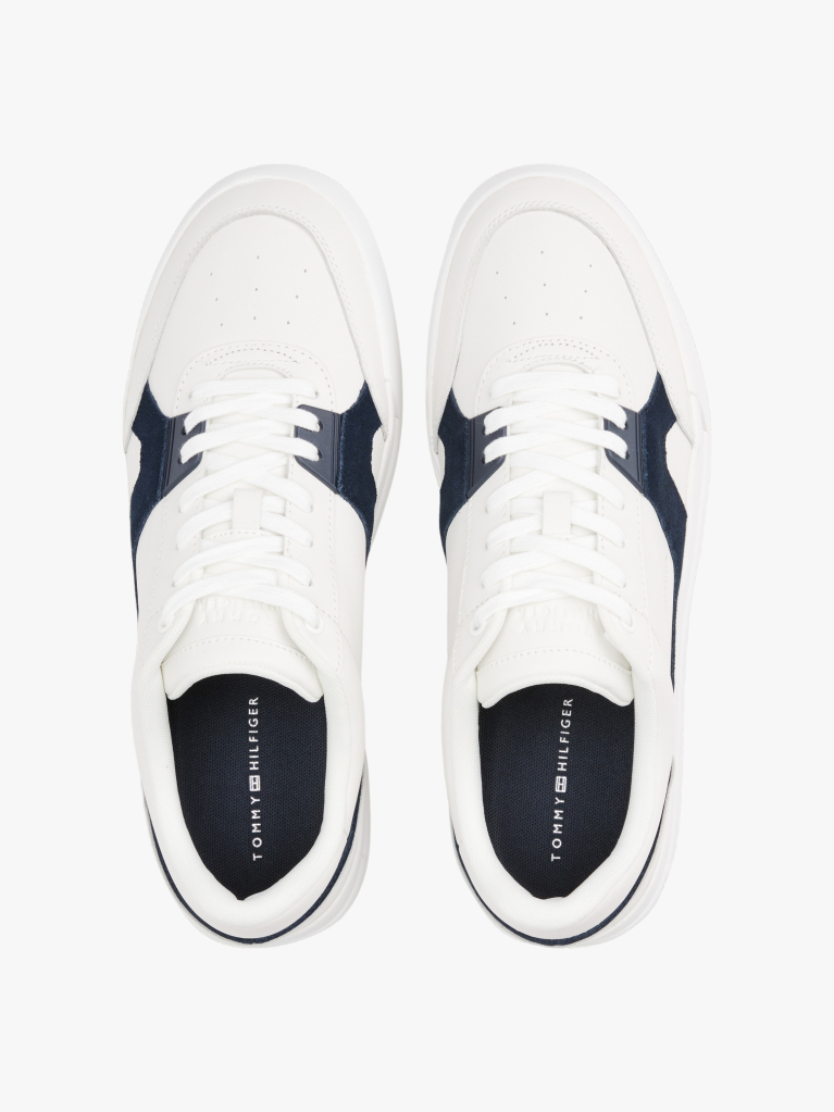 Multi Leather Contrast Panel Court Trainers  Men