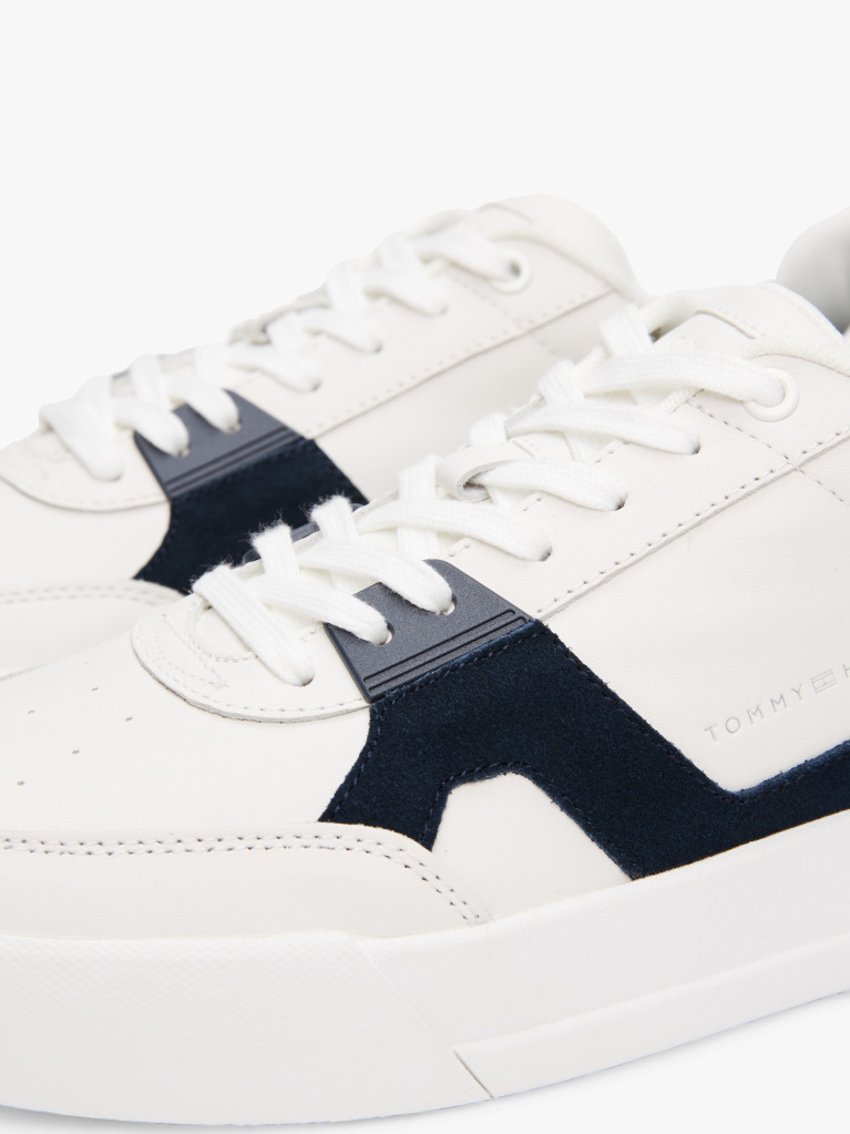 Multi Leather Contrast Panel Court Trainers  Men
