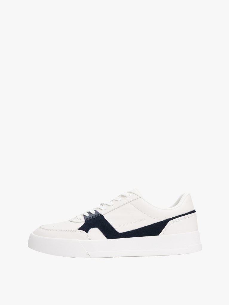 Multi Leather Contrast Panel Court Trainers  Men
