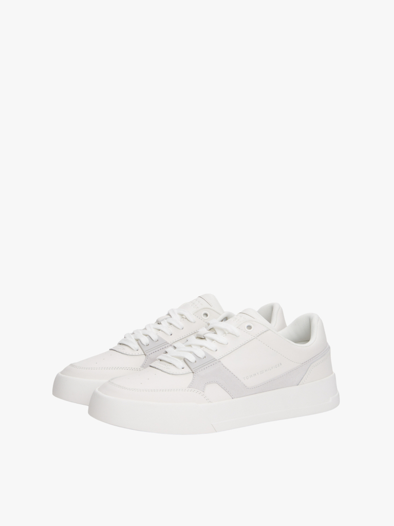 Multi Leather Contrast Panel Court Trainers  Men