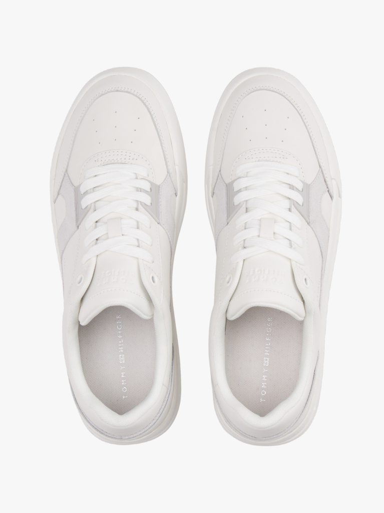 Multi Leather Contrast Panel Court Trainers  Men