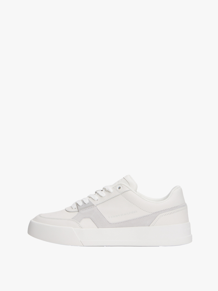 Multi Leather Contrast Panel Court Trainers  Men