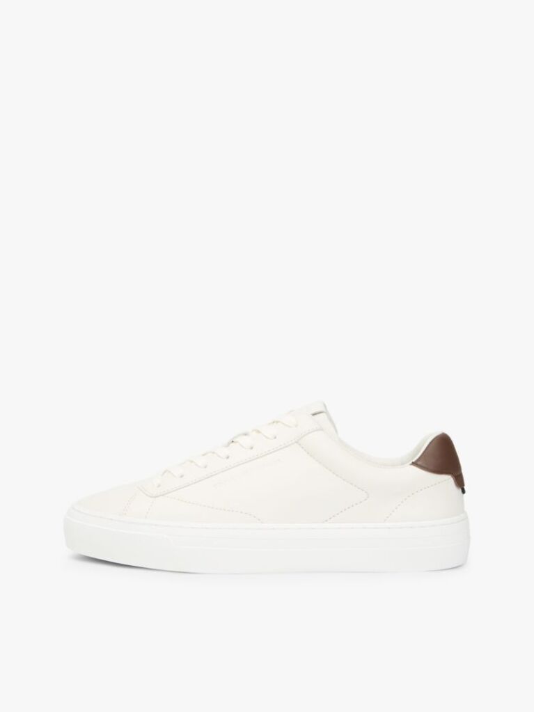 Beige Leather Cupsole Trainers  Men