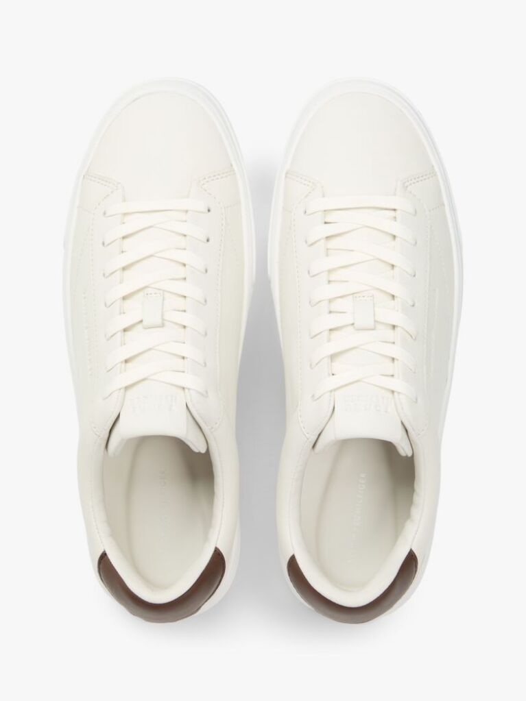 Beige Leather Cupsole Trainers  Men