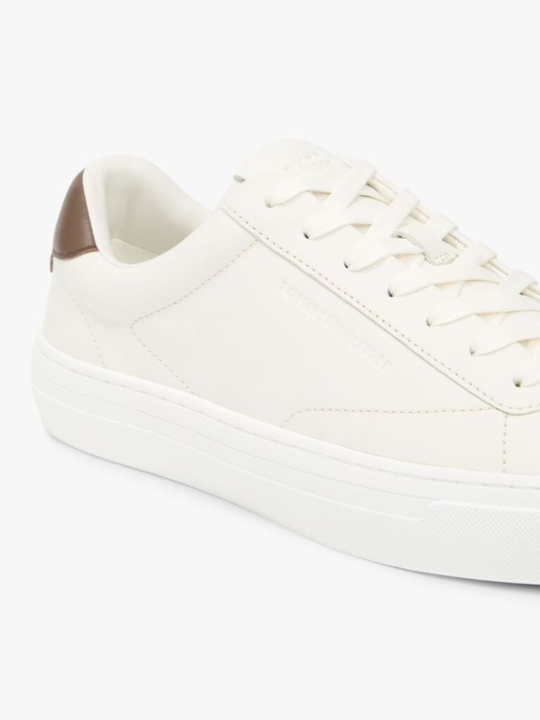Beige Leather Cupsole Trainers  Men