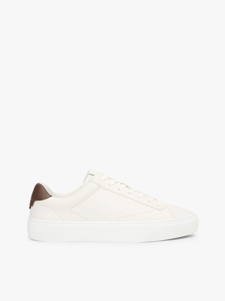 Beige Leather Cupsole Trainers  Men
