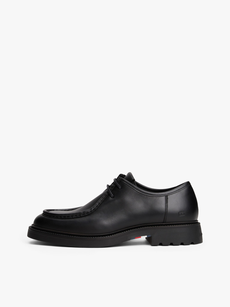 Black Lightweight Leather Moc Toe Shoes  Men
