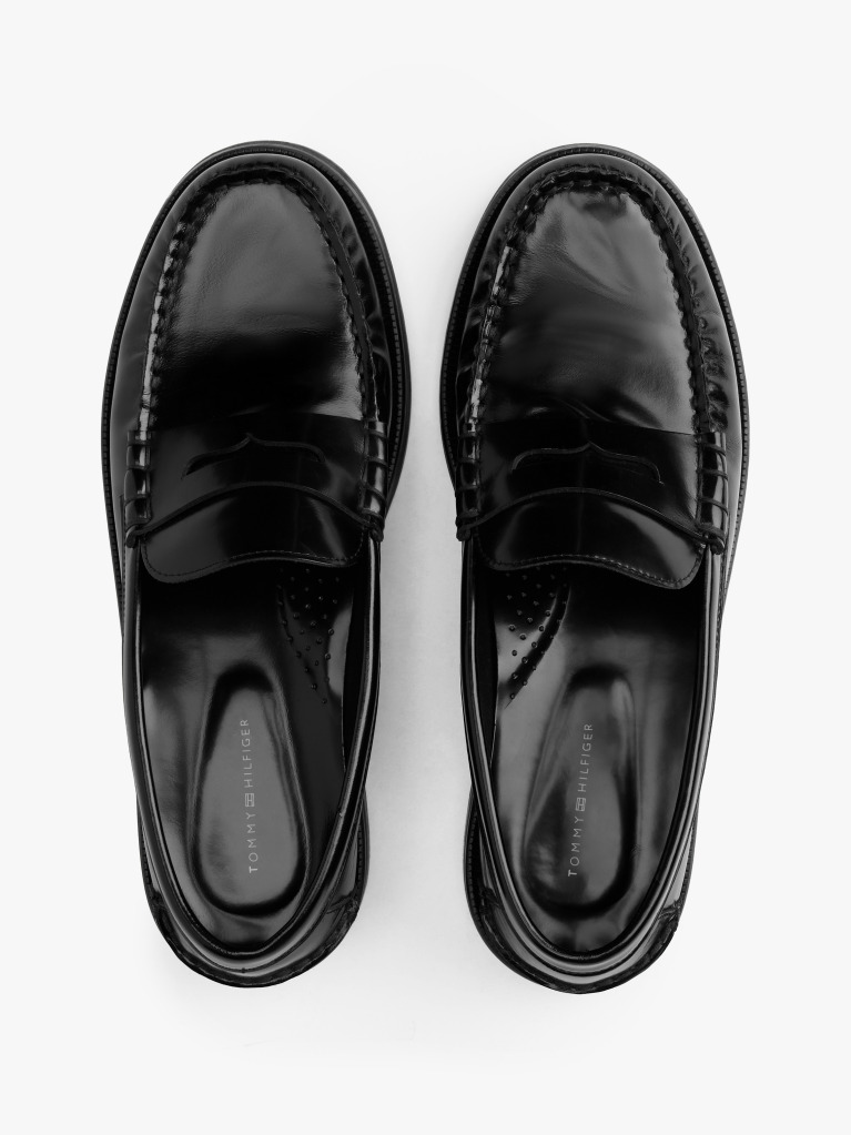 Μαύρο Δερμάτινα Loafers Με Ανάγλυφο Λογότυπο  Άνδρες