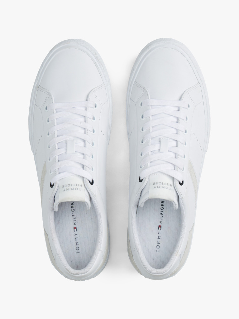 Άσπρο Δερμάτινα Sneakers Με Μίξη Υφών  Άνδρες