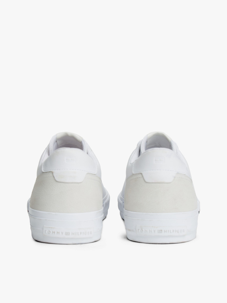 Άσπρο Δερμάτινα Sneakers Με Μίξη Υφών  Άνδρες