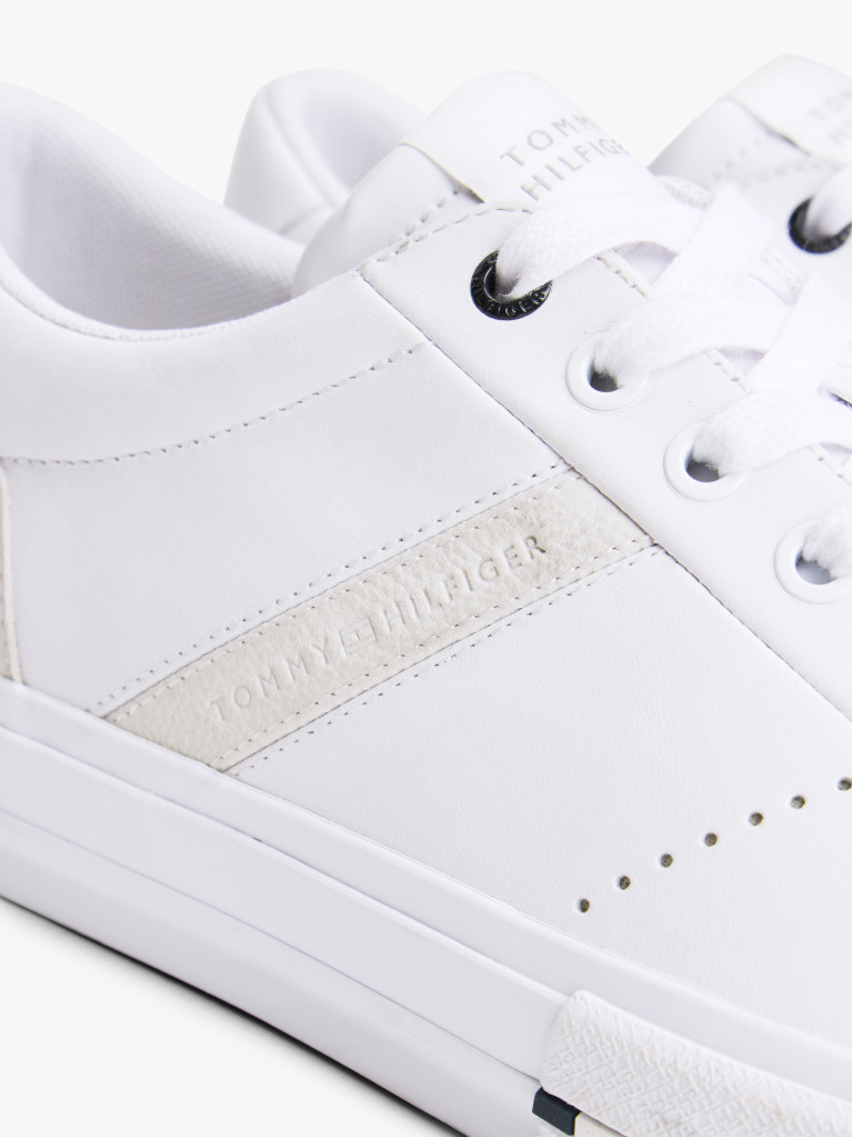 Άσπρο Δερμάτινα Sneakers Με Μίξη Υφών  Άνδρες