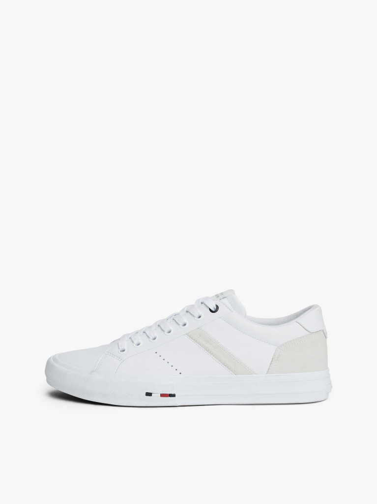 Άσπρο Δερμάτινα Sneakers Με Μίξη Υφών  Άνδρες