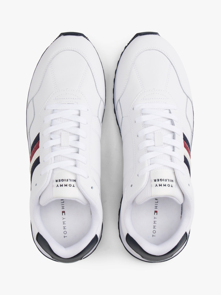 Άσπρο Δερμάτινα Sneakers Με Signature Ρίγα  Άνδρες