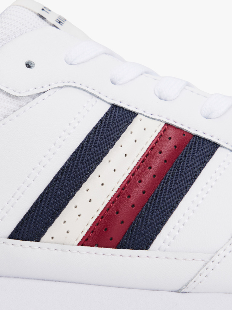 Άσπρο Δερμάτινα Sneakers Με Signature Ρίγα  Άνδρες