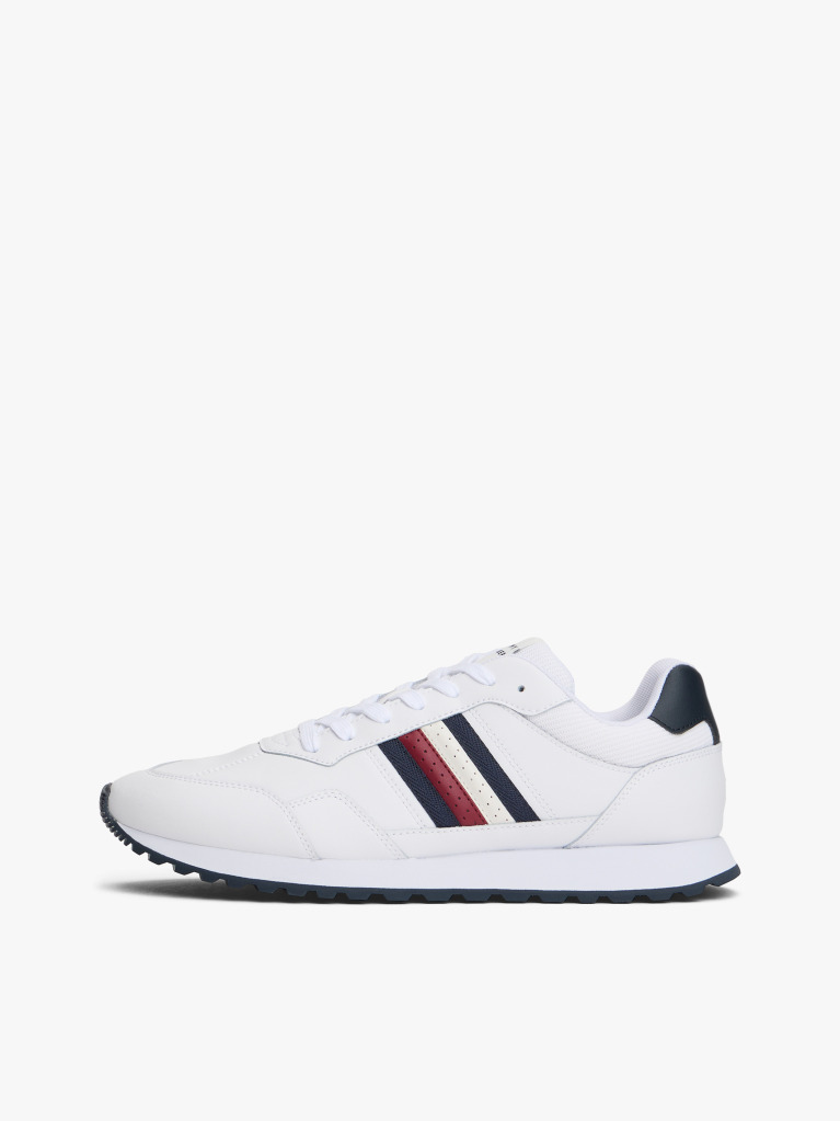 Άσπρο Δερμάτινα Sneakers Με Signature Ρίγα  Άνδρες