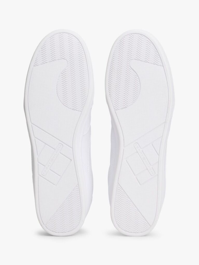 White Debossed Logo Cupsole Trainers With Leather  Men