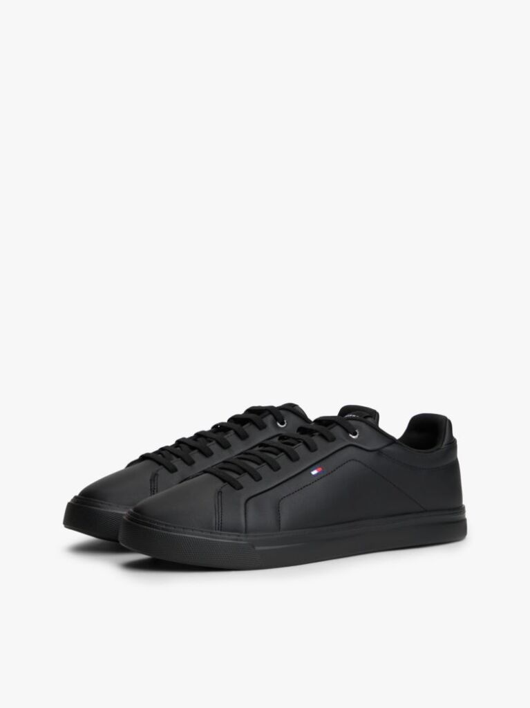Black Lightweight Leather Cupsole Court Trainers  Men