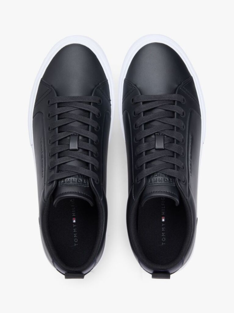 Black Contrast Midsole Debossed Leather Trainers  Men