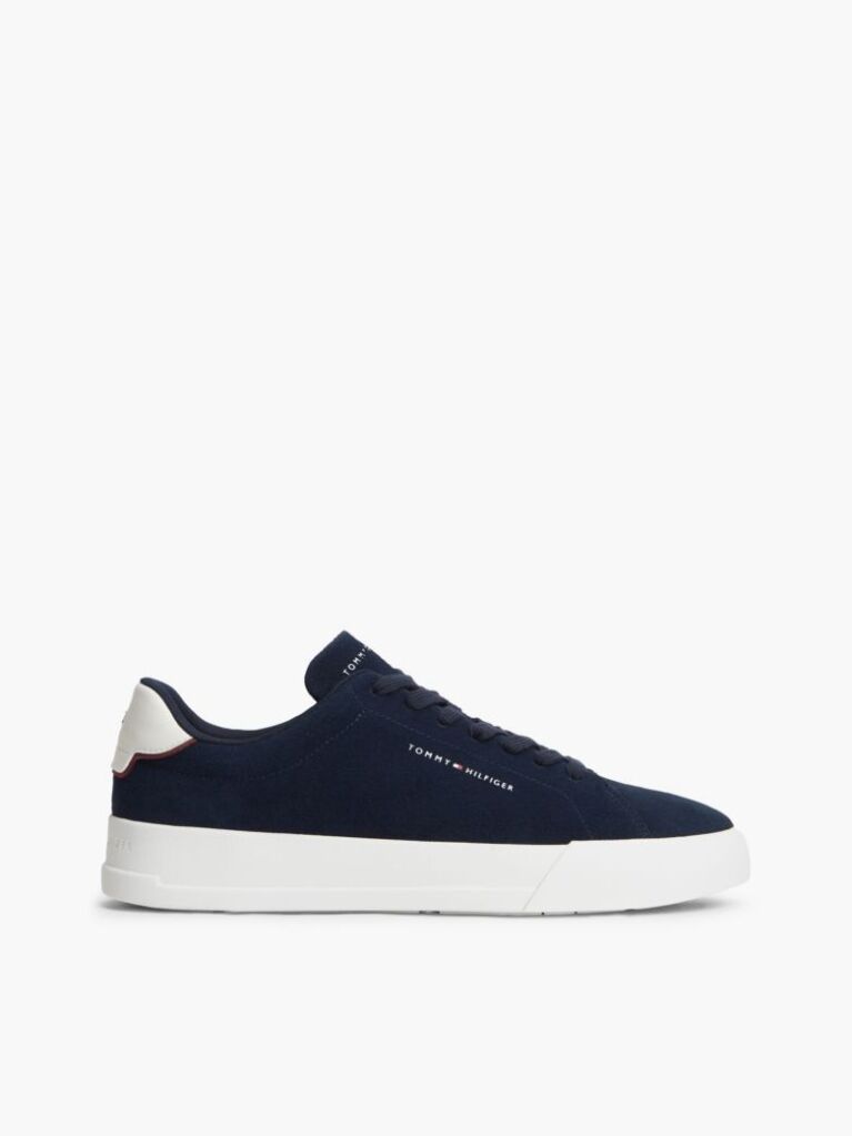 Blue Debossed Logo Suede Court Trainers  Men
