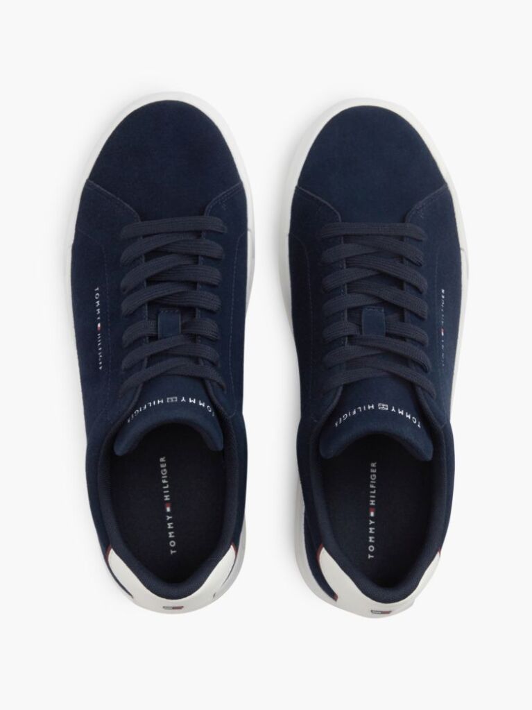 Blue Debossed Logo Suede Court Trainers  Men
