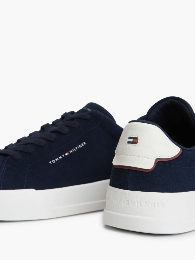 Blue Debossed Logo Suede Court Trainers  Men