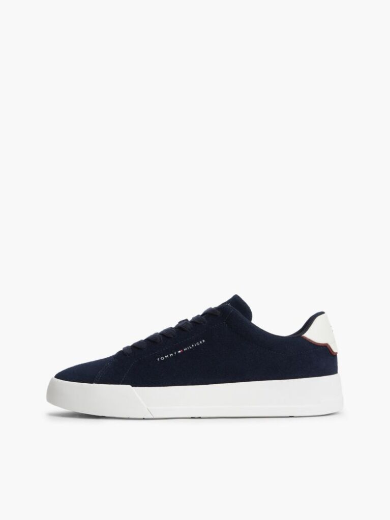 Blue Debossed Logo Suede Court Trainers  Men