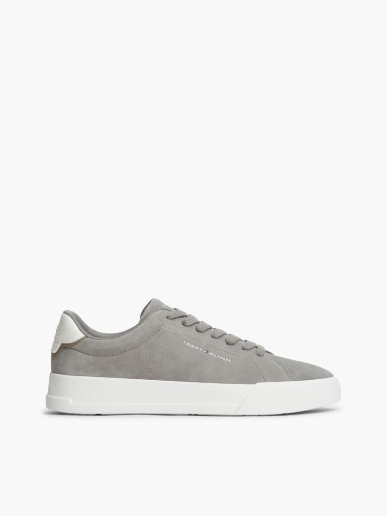 Grey Debossed Logo Suede Court Trainers  Men
