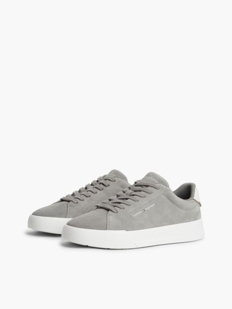 Grey Debossed Logo Suede Court Trainers  Men