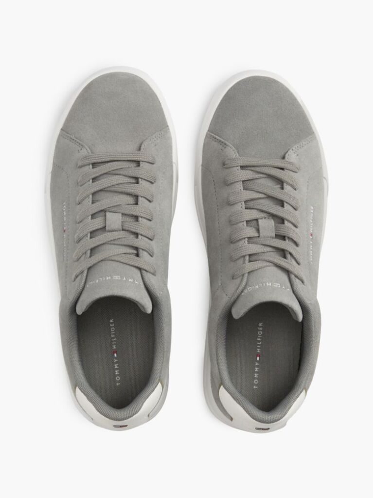 Grey Debossed Logo Suede Court Trainers  Men