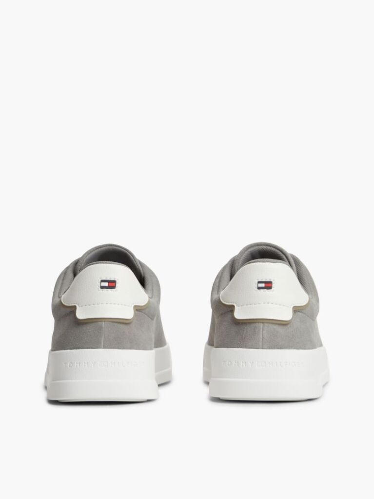 Grey Debossed Logo Suede Court Trainers  Men