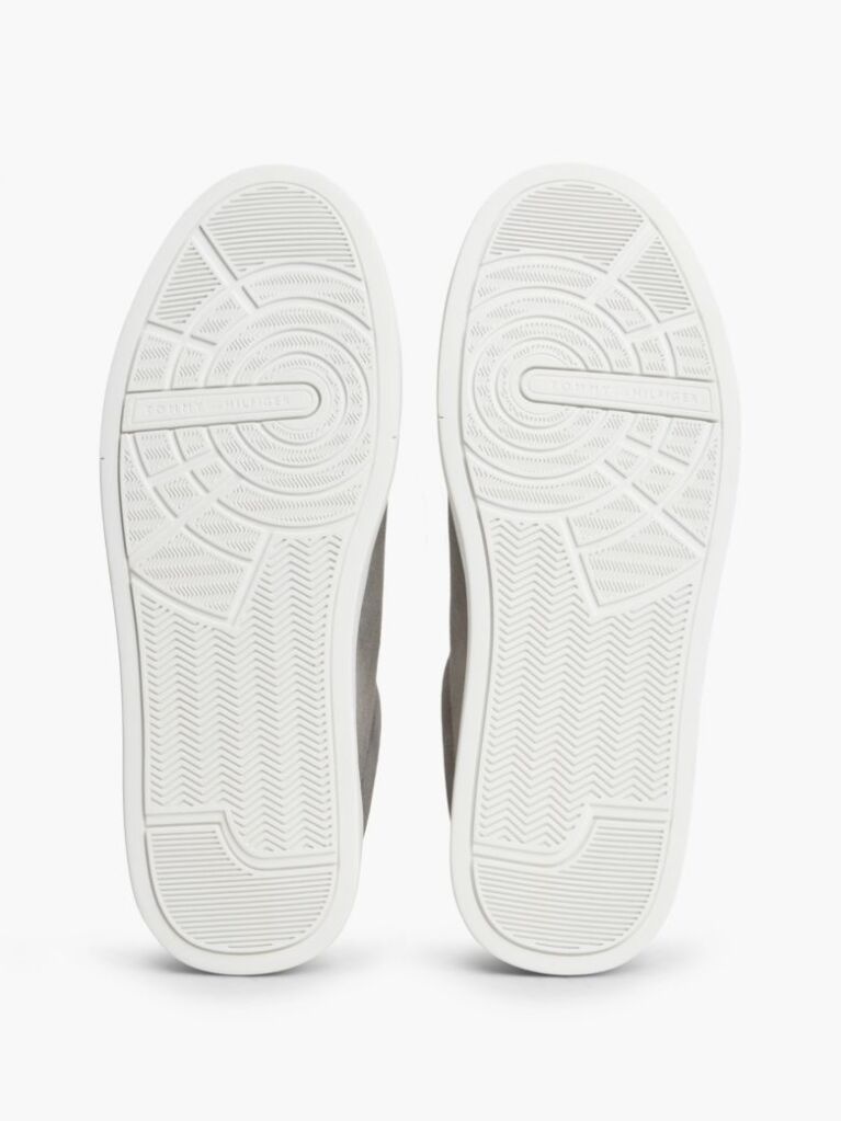 Grey Debossed Logo Suede Court Trainers  Men