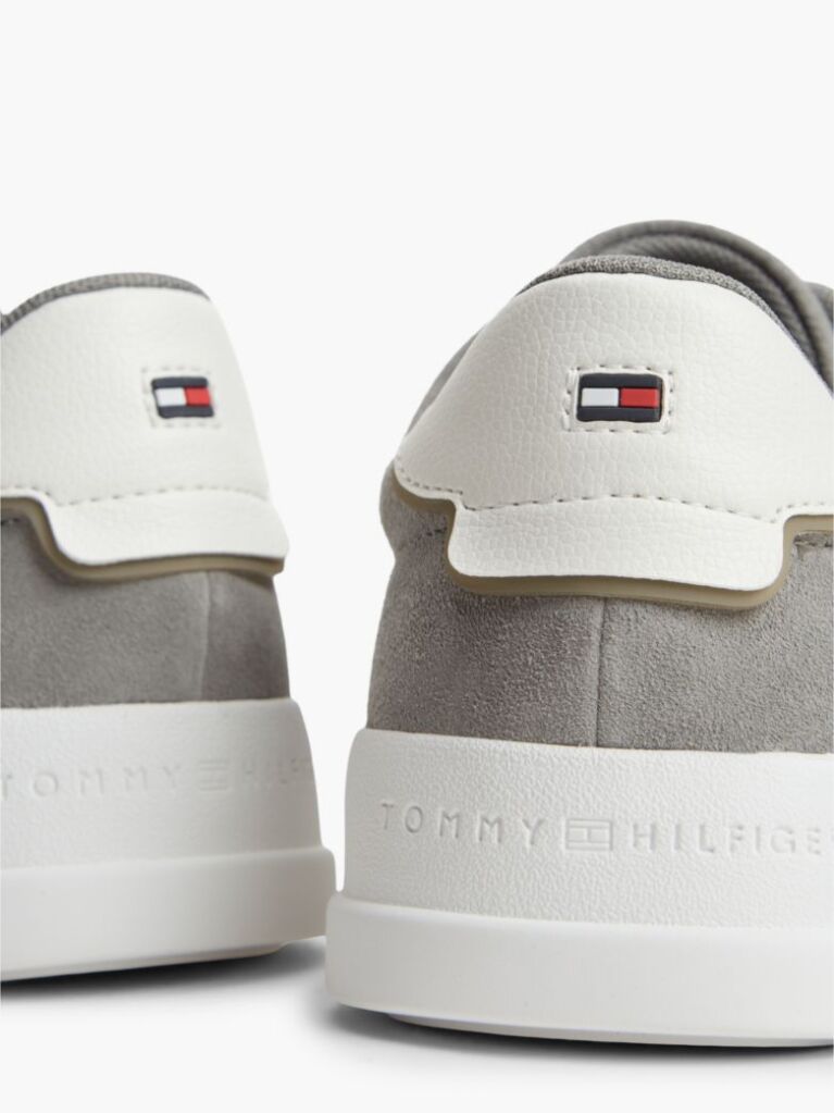 Grey Debossed Logo Suede Court Trainers  Men
