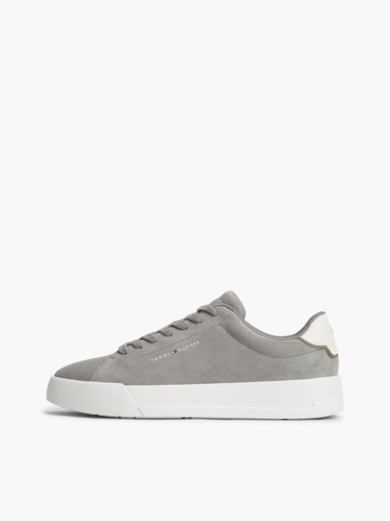 Grey Debossed Logo Suede Court Trainers  Men