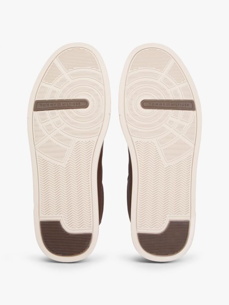 Brown Leather Debossed Logo Court Trainers  Men