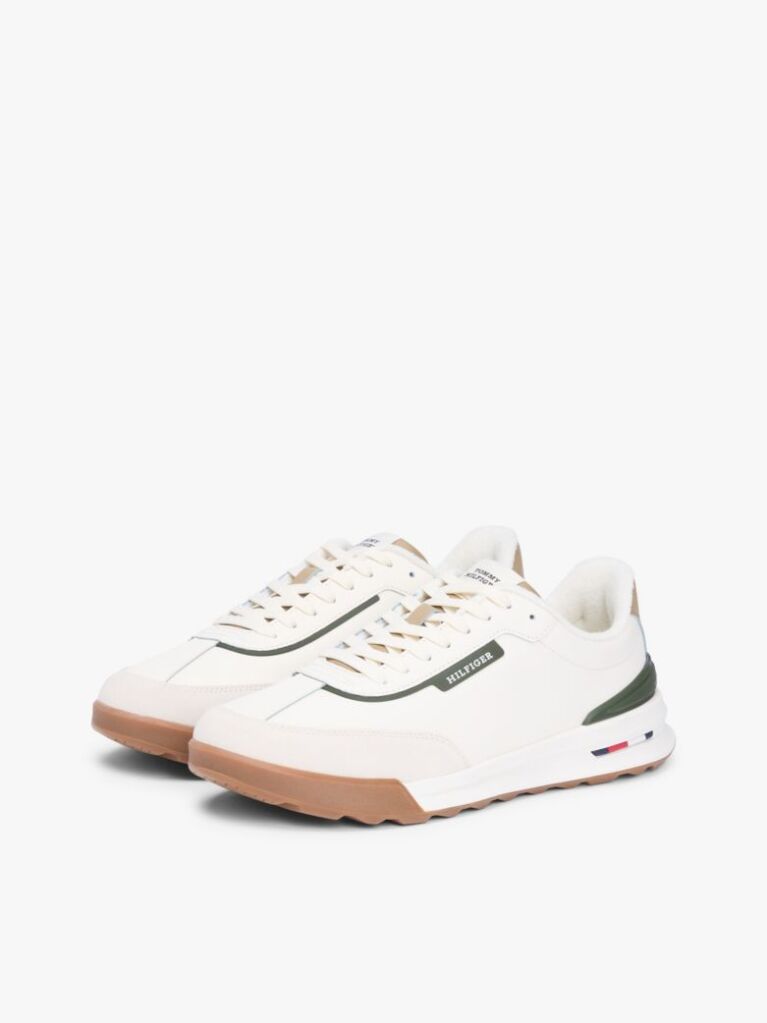 Beige Retro Mixed Texture Trainers With Leather  Men