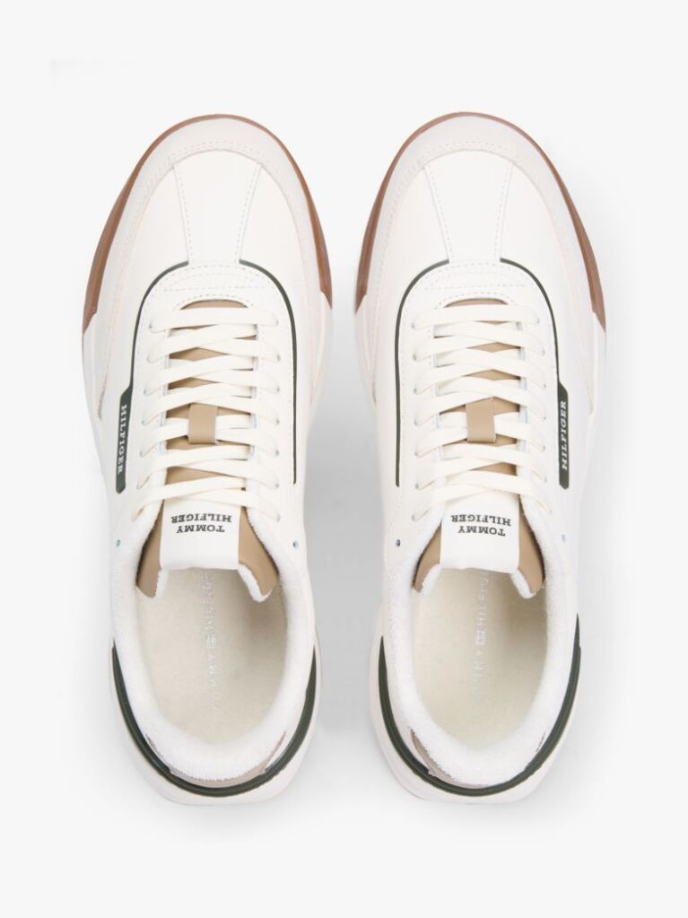 Beige Retro Mixed Texture Trainers With Leather  Men