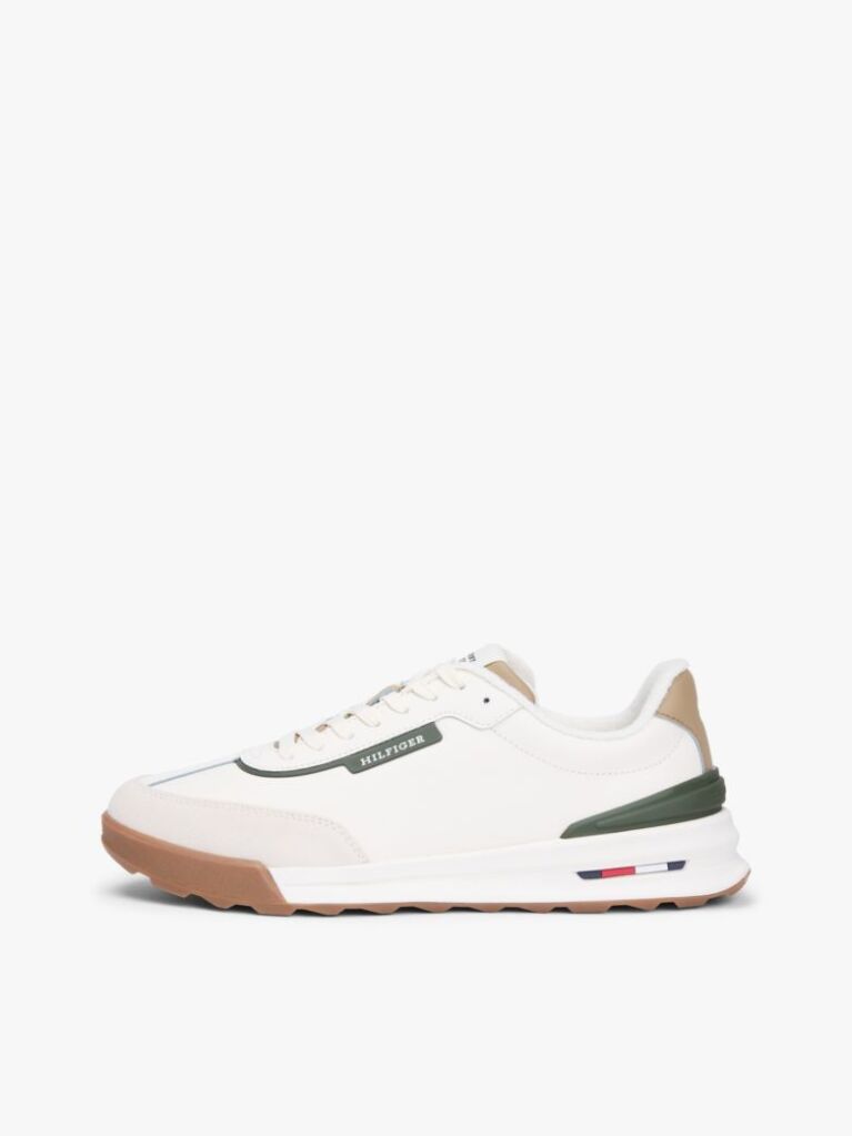 Beige Retro Mixed Texture Trainers With Leather  Men