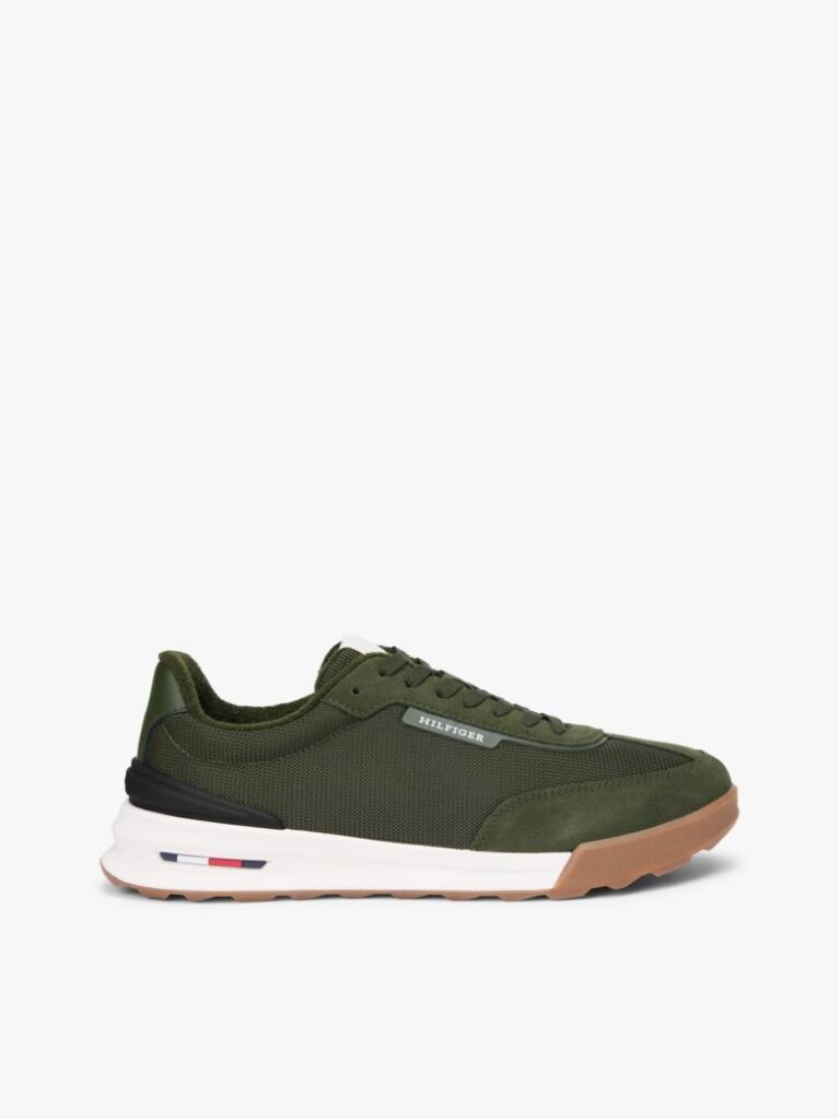 Green Retro Textured Mesh Trainers  Men