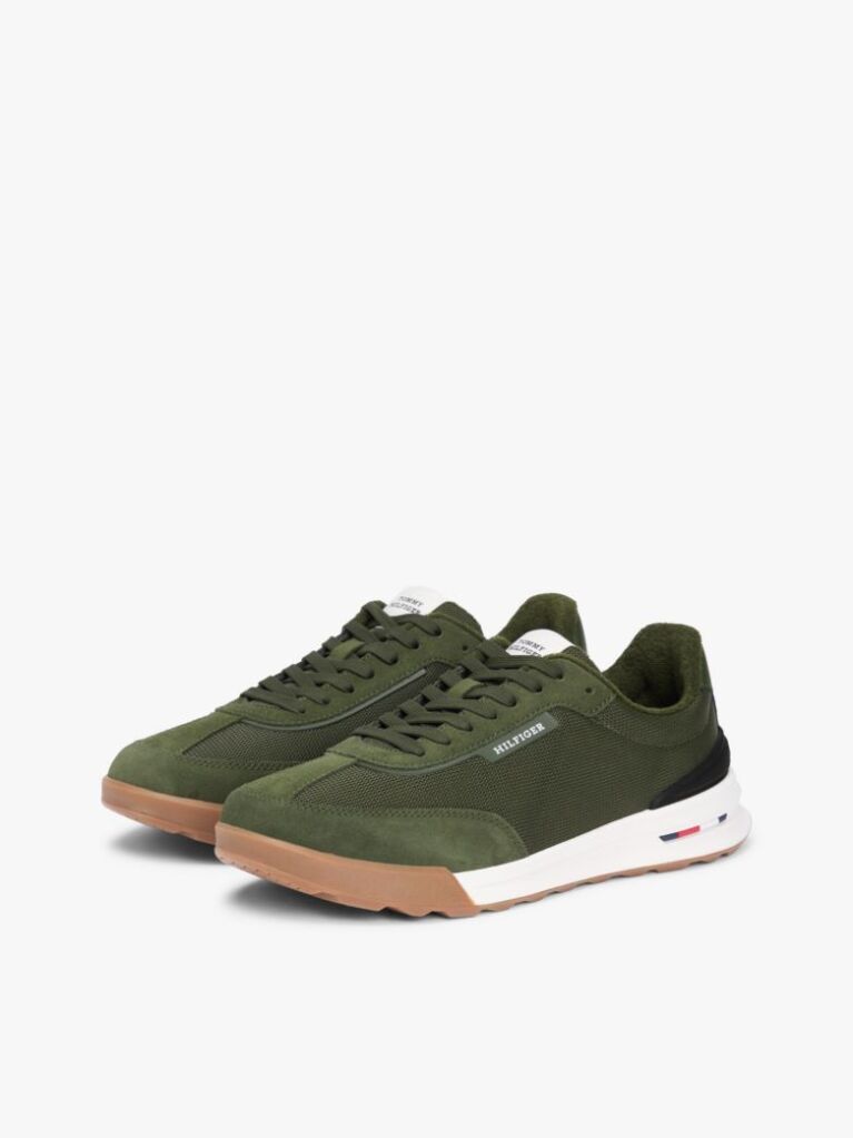 Green Retro Textured Mesh Trainers  Men