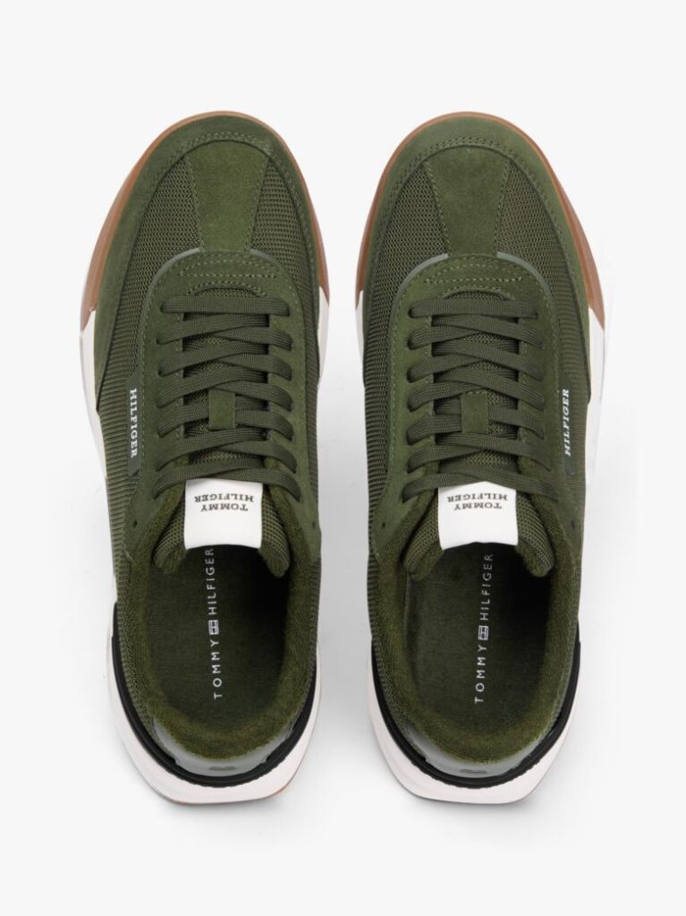 Green Retro Textured Mesh Trainers  Men