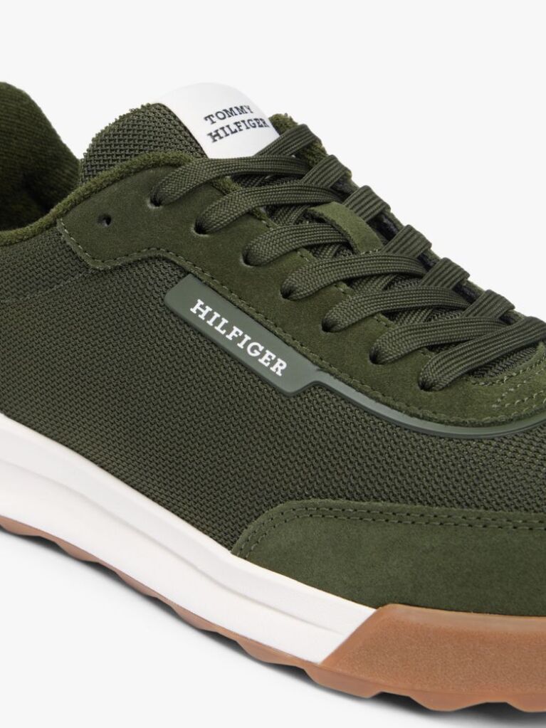 Green Retro Textured Mesh Trainers  Men
