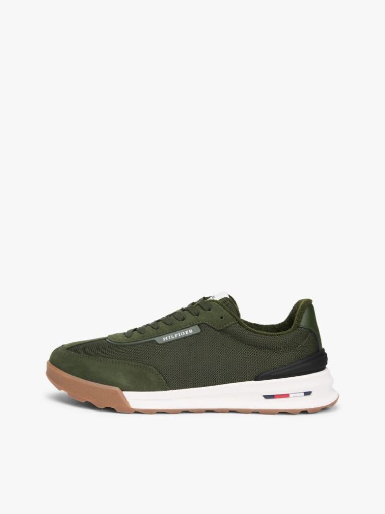 Green Retro Textured Mesh Trainers  Men