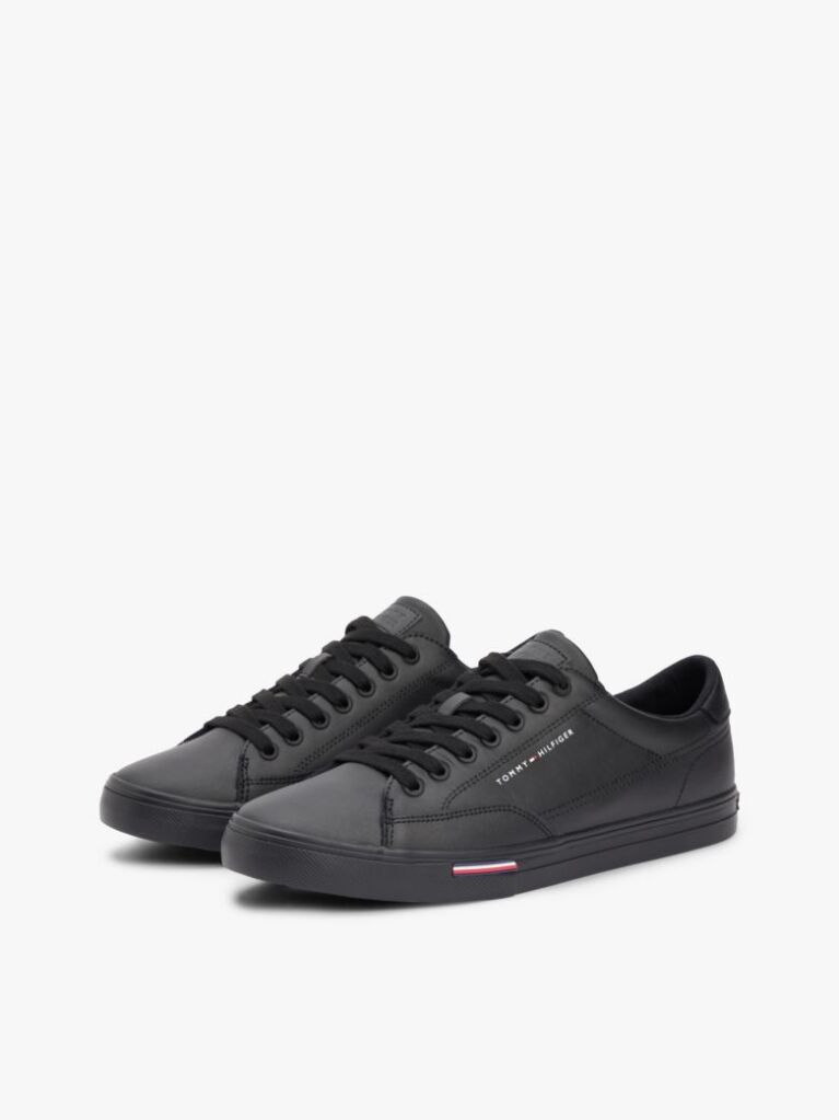 Μαύρο Δερμάτινα Δετά Sneakers Με Signature Λεπτομέρεια  Άνδρες