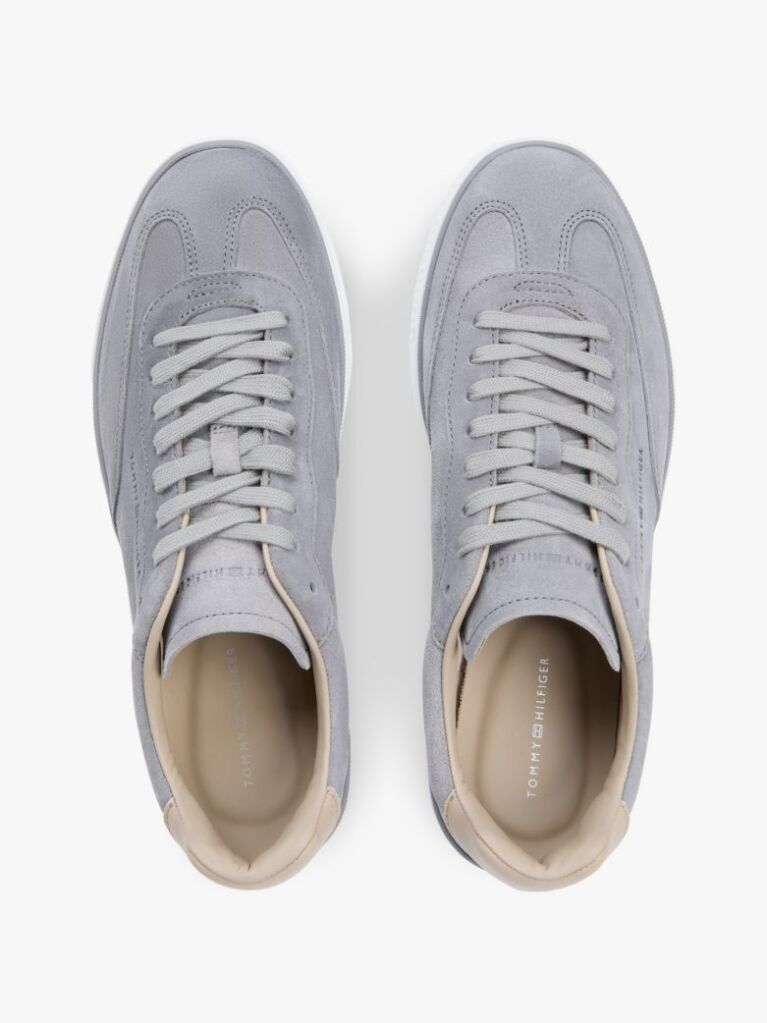 Grey Luxe Embossed Logo Suede Trainers  Men